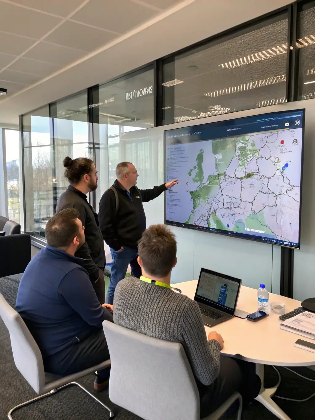 A Toronto-based logistics team reviewing a global supplier map, highlighting multiple supply routes and partners for food and consumer goods distribution.